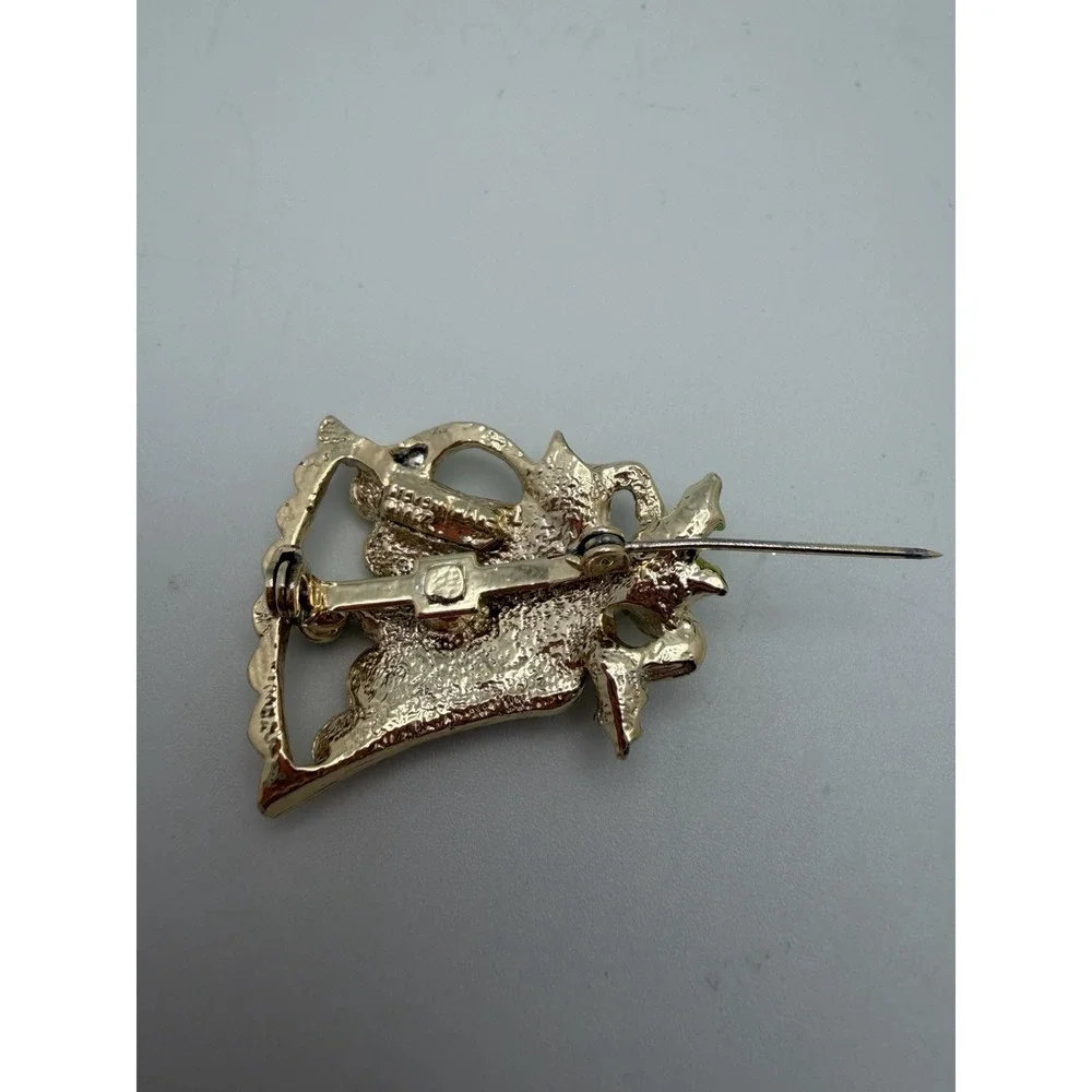 Vintage Steven Marc 1987‎ Holiday Bell Motif Brooch Enamel Gold Tone 1.5